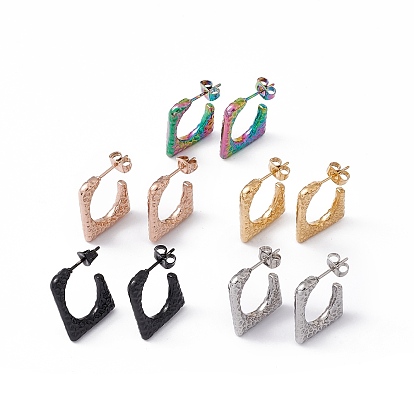 304 Stainless Steel Rectangle Stud Earrings, Half Hoop Earrings for Women, Ion Plating(IP)