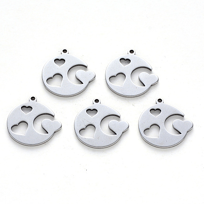 Pendentifs en acier inoxydable, Coupe au laser, plat et circulaire avec coeur