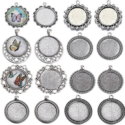 16 шт. 8 стили тибетский стиль плоский круглый сплав подвеска кабошон оправы