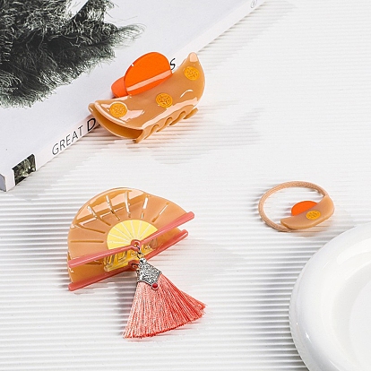 Веер с бахромой заколки-коготки из ацетата целлюлозы (смолы)