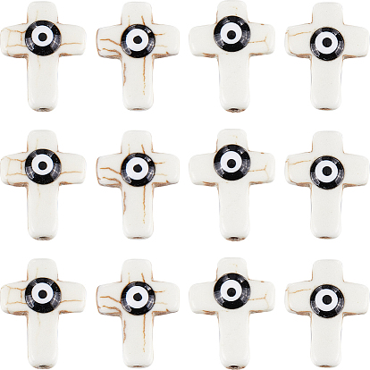 60 шт. синтетические бирюзовые эмалевые бусины нити, Религиозный крест с черным сглазом