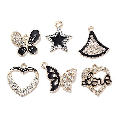 Fan/Star/Butterfly/Heart Alloy Enamel Pendants, with Rhinestone, Cadmium Free & Lead Free