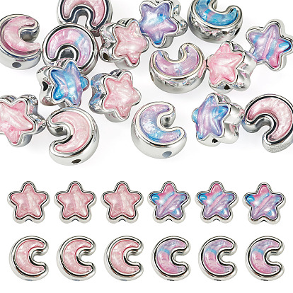 16 шт 4 стили непрозрачные акриловые бусины, Луна и звезды, cmолой