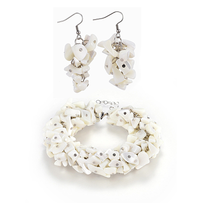 Natural Spiral Shell Beads Jewelry Sets, Bracelets & Earrings, with 304 Stainless Steel Findings, Burlap Packing Pouches Drawstring Bags