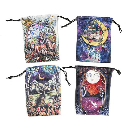 Double Face Printed Velvet Storage Bags, Drawstring Pouches Tarot Cards Packaging Bag, Rectangle