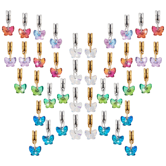 40шт 10 стили стеклянные европейские подвески-шармы, подвески в виде бабочки цвета ab с большими отверстиями и петлями из сплава, старинное серебро и античный золотой