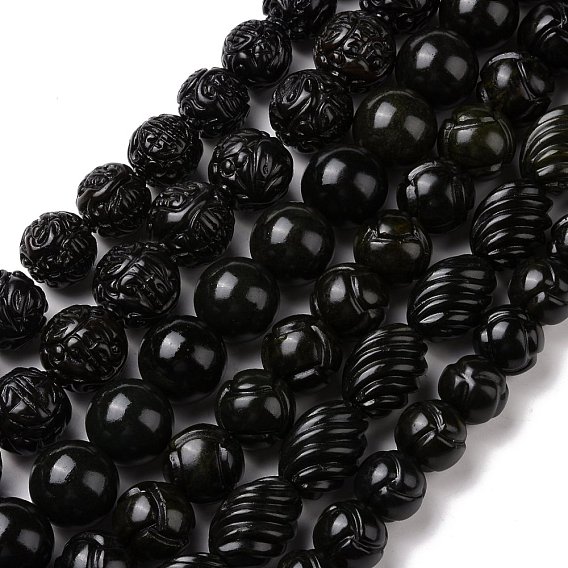 Natürliche schwarze Jadeperlenstränge, rund & oval & Kugel, Mischformen