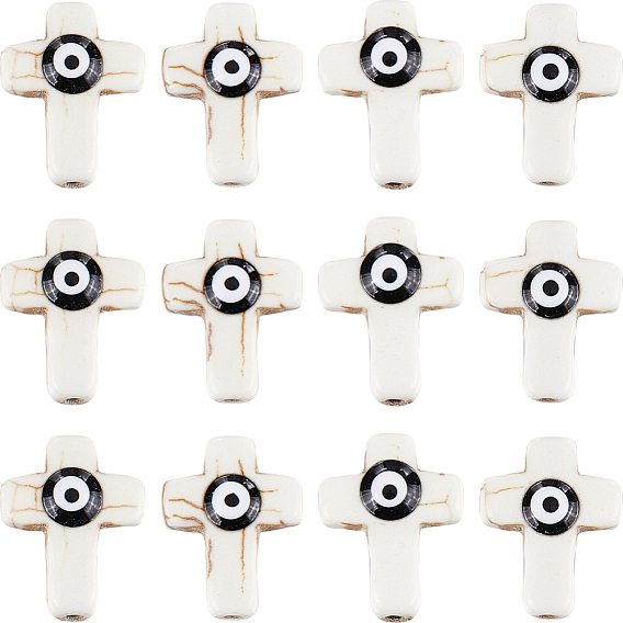 60 шт. синтетические бирюзовые эмалевые бусины нити, Религиозный крест с черным сглазом