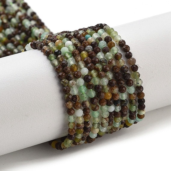 Натуральные хризопразные бисерные пряди, граненые, круглые