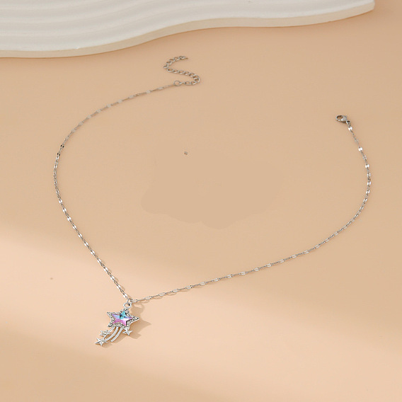 Женские ожерелья с подвеской в виде падающей звезды из страз Aolly, с 304 цепями из нержавеющей стали