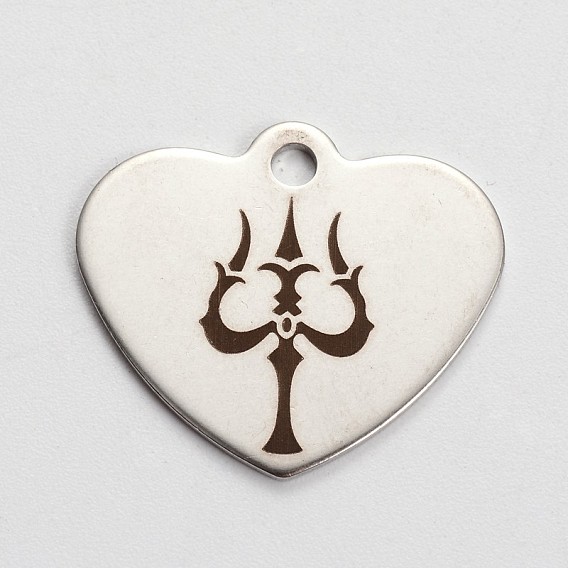 201 Stainless Steel Pendants, Heart with Direction Pattern, 21x24x1mm, Hole: 2mm