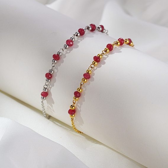 Нержавеющая сталь ссылка браслеты, браслеты-цепочки для женщин, с естественным сердолика