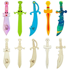 30шт. 5 стили необработанный деревянный лист для рукоделия, меч