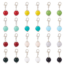 24шт 12 цвета круглый стеклянный кулон украшение, Сплав с застежками когтя омара, платина