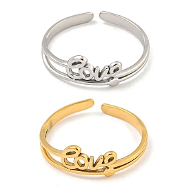 Ion Plating(IP) 304 Stainless Steel Word Love Open Cuff Ring for Women