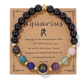 Natural Mixed Gemstone Round Beads Stretch Bracelet, Constellation Adjustable Bracelet