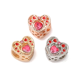 Rack Plating Alloy Rhinestone European Beads, Cadmium Free & Nickel Free & Lead Free, Large Hole Beads, Heart