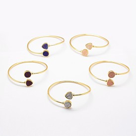 Natural Druzy Crystal Cuff Bangles, Golden Plated Brass Finding, Flat Round & Triangle