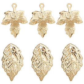 32Pcs 2 Style Brass Pendants, Leaf