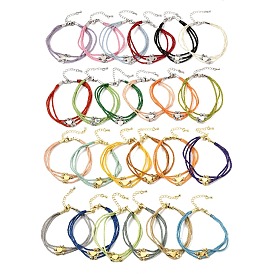 Polyester Multi-Strand Bracelets, Brass Beads Bracelets with 202 Stainless Steel Lobster Claw Clasps