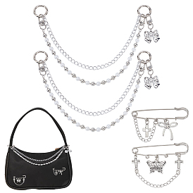 Цепи для ремней для ботинок из алюминиевой цепочки с пластиковыми бусинами CCB и акриловыми бусинами с имитацией жемчуга, с брошами-булавками из сплава эмали