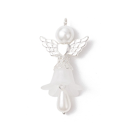 Подвески матовым акриловым, ангел, с фурнитурой из сплава и стеклянными жемчужными бусинами