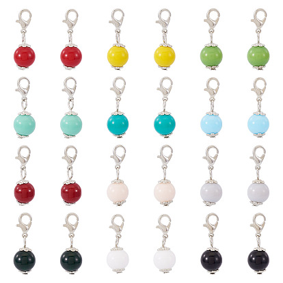24шт 12 цвета круглый стеклянный кулон украшение, Сплав с застежками когтя омара, платина