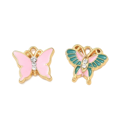 304 colgantes de acero inoxidable con micropavé de circonitas cúbicas transparentes, encantos de la mariposa, con esmalte, dorado