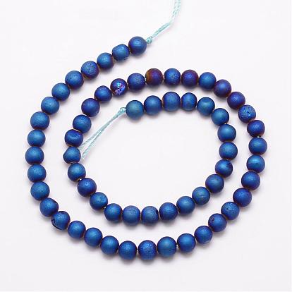 Electroplated Natural Agate Bead Strands, Round, Grade A