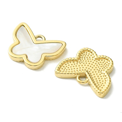 Ion Plating(IP) 304 Stainless Steel Pave Shell Pendants, Butterfly Charms