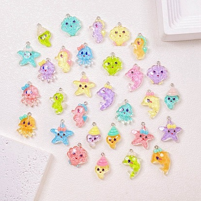 Подвески из смолы серии «морские животные», с платиновой железной петлей и блестками