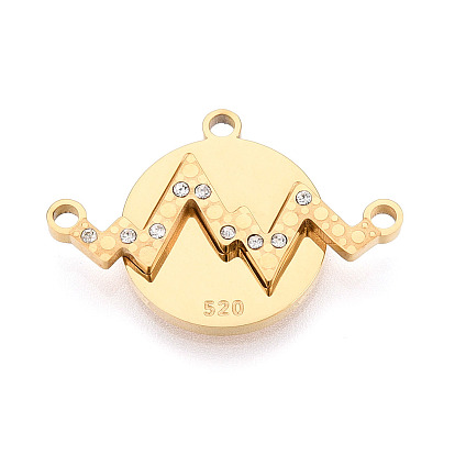 304 Подвески из нержавеющей стали с кристаллами и стразами, плоские круглые подвески и подвески в виде молний, ионное покрытие (ip)