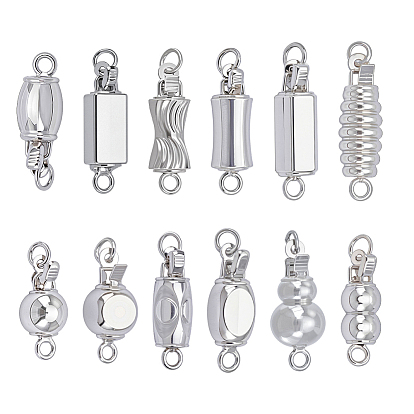 12 шт 12 стили латунные застежки коробки, 1 нитей, 2-луночное, с целью перехода в кольце, разнообразные