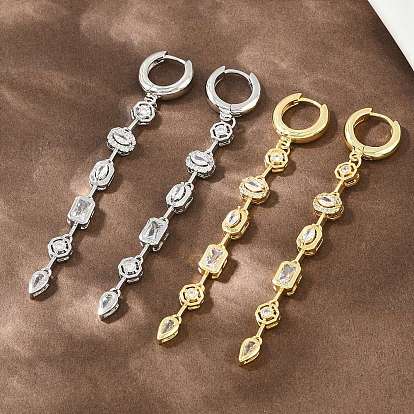 Pendientes colgantes de aro de latón con micro circonitas cúbicas., sin plomo y el cadmio, chapado en rack, larga duración plateado