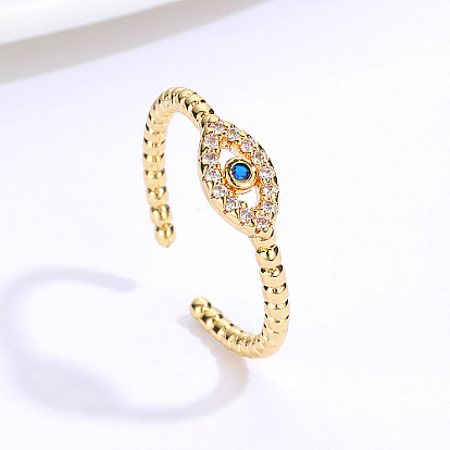 Brass Micro Pave Cubic Zirconia Open Cuff Rings, Horse Eye