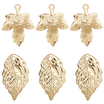 32Pcs 2 Style Brass Pendants, Leaf