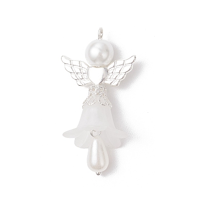 Подвески матовым акриловым, ангел, с фурнитурой из сплава и стеклянными жемчужными бусинами