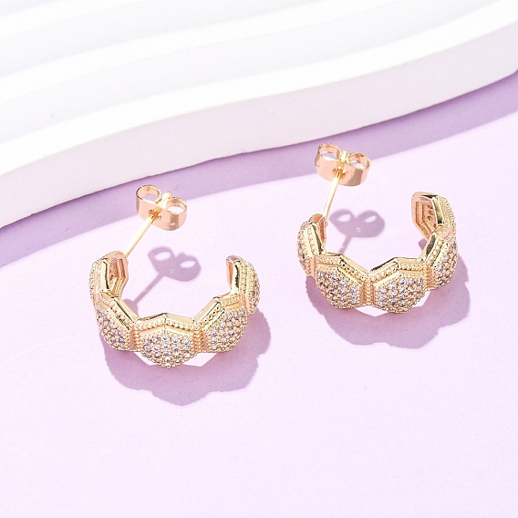 Латунные микро проложить серьги стержня кубического циркония, шестиугольник, реальный 16 k позолоченный