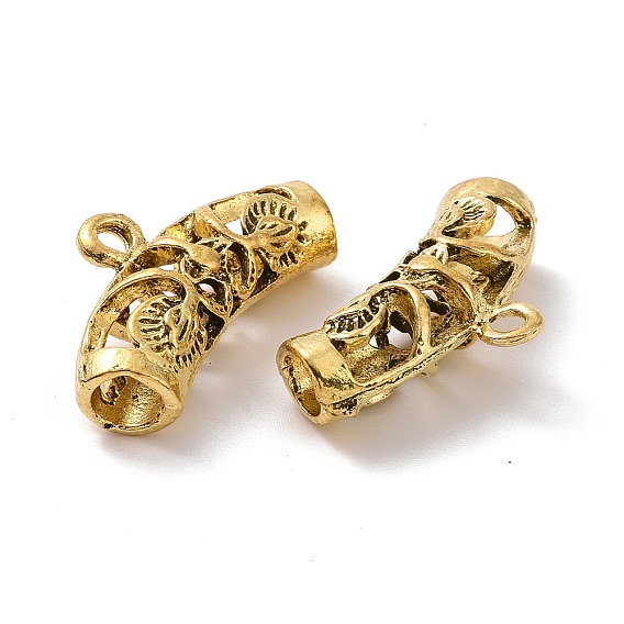Tibetan Style Alloy Tube Bails, Loop Bails, Curved Tube with Leaf