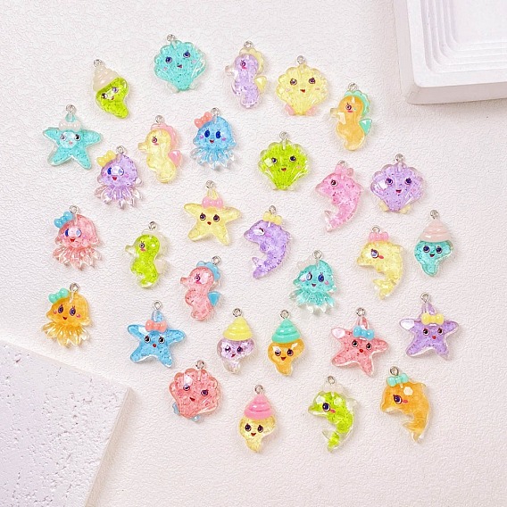 Подвески из смолы серии «морские животные», с платиновой железной петлей и блестками