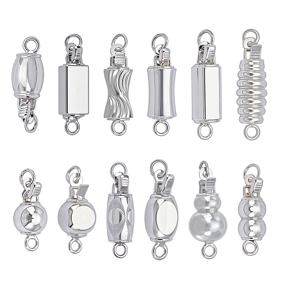 12 шт 12 стили латунные застежки коробки, 1 нитей, 2-луночное, с целью перехода в кольце, разнообразные