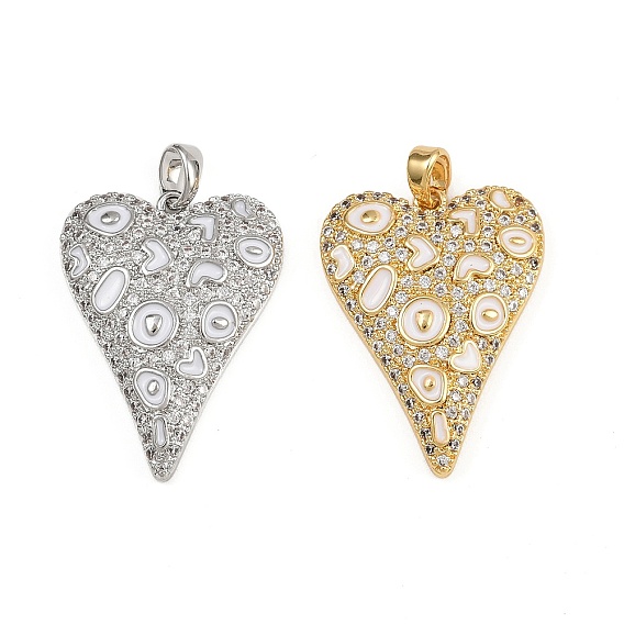 Латунные микропаве прозрачные подвески с фианитом, с эмалью, леопардовый принт сердечко подвеска