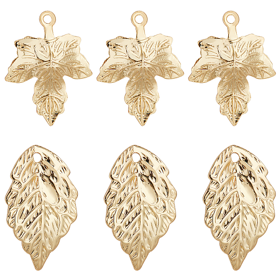 32Pcs 2 Style Brass Pendants, Leaf