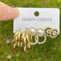 Triple Flower Pearl Earrings Set with Twisted Design for Elegant Women