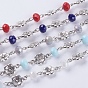 Handmade Faceted Rondelle Glass Beads Chains, Unwelded, with Tibetan Style Alloy Links, Flower