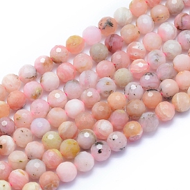 Rose naturel perles d'opale brins, facette, ronde