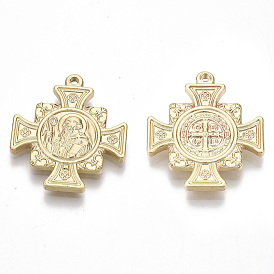 201 Stainless Steel Pendants, Cross with Saint, Saint Benedict Medal