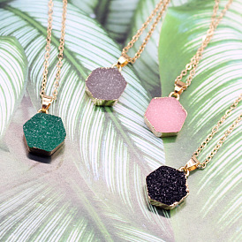 Hexagonal Stone Pendant Necklace - Fashionable and Unique Resin Jewelry Accessory