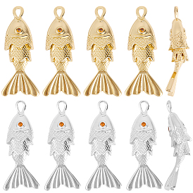 10 шт. 2 цвета латунные подвески из прозрачного кубического циркония с микропаве, рыбы прелести