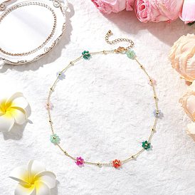 Ожерелья-цепочки с разноцветными цветочками из латуни и стекла для женщин
